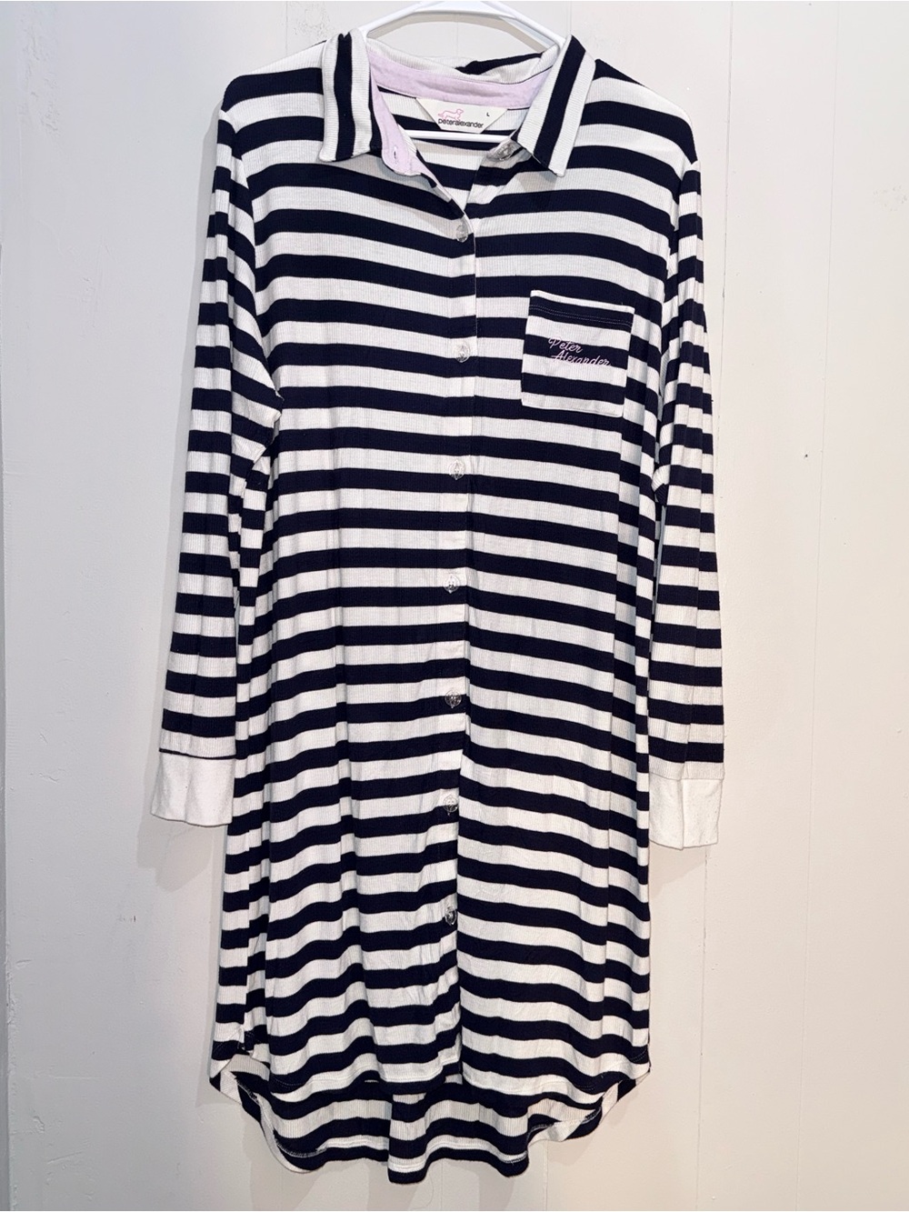 Peter Alexander Striped Long Sleeve Button Down Nightgown Sleep Shirt L